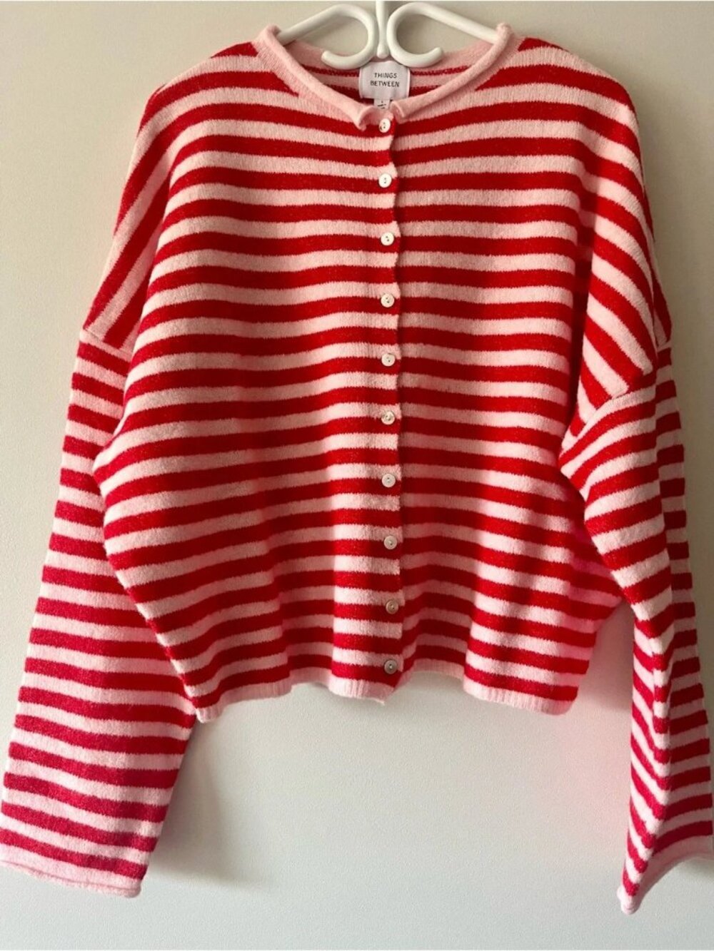 Things Between Striped Piper Cardigan Candy Red & Pink NEW WITH TAG